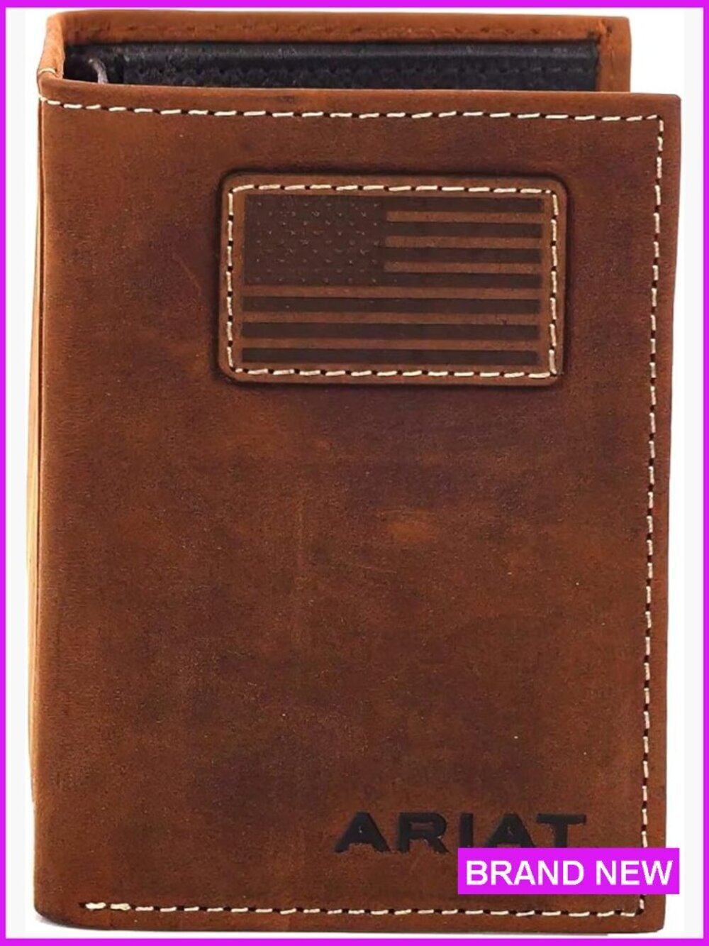 Tri-Fold Wallet Western Style Embroidered Patch Classic Men's Accessory